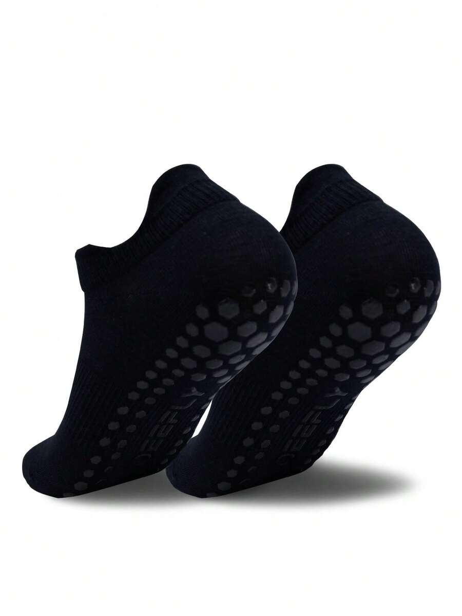 Deefly1 Pair Anti-Slip Low-Cut Socks, Solid Color Home/Hospital/Fitness/Ballet/Pilates/Yoga Socks - Black - View 1