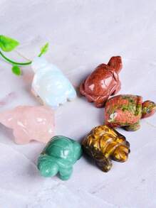 1 件裝天然水晶玫瑰石英龜甲晶蛋白石動物治療石家居裝飾魚缸工藝品小裝飾品 - 彩色 - 查看 3