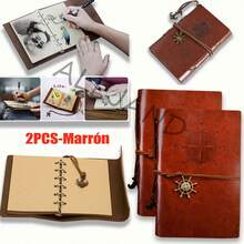 Libreta Vintage De Piel Cuaderno De Bolsillo - Marrón - Ver 1