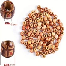 100pcs, Natural African Wooden Beads For Hair Braids And Crafts - Vibrant Colors And Textures For Girls And Boys, For Christmas - Multicolor - View 3