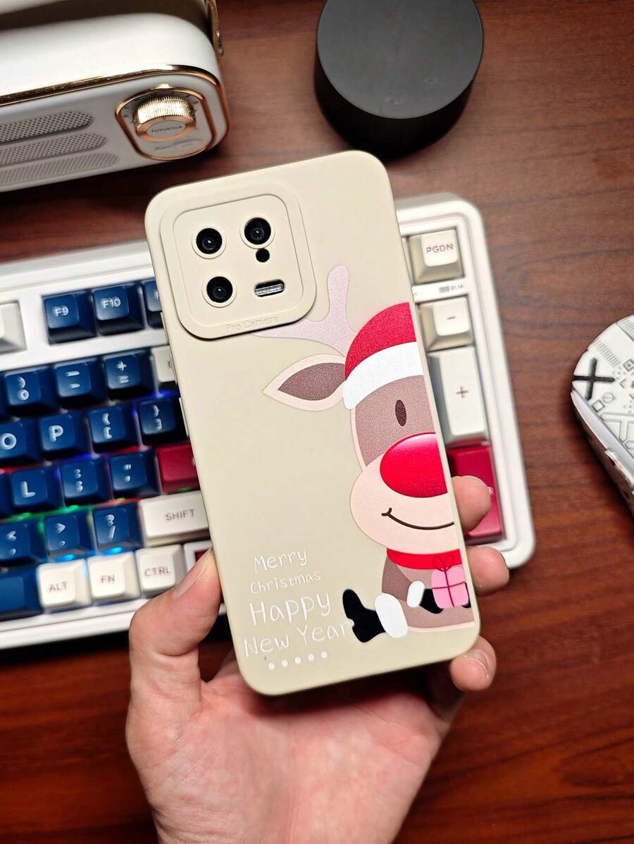 1个圣诞鹿动物卡通红色创意可爱个性化ins风欧美男女情侣庆典磨砂镜框防摔全套，兼容小米/11/Lite/Pro/12/13/Poco/M3/X3/M4/Redmi/K40/Ultra/K50/K60手机壳