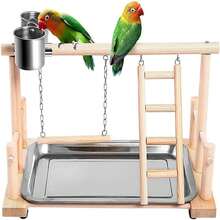 1pc Parrots Playstand Bird Playground Wood Perch Gym Stand Playpen Ladder With Toys Exercise Playgym For Conure Lovebirds - Beige - View 3
