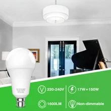 2入組a70 17瓦led燈泡明亮的6000k冷白光,b22插座,不可調光,高亮度1600流明,耐用塑膠包裹鋁,適用於多種家居照明 - 白色 - 查看 2