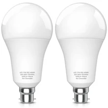 2入組a70 17瓦led燈泡明亮的6000k冷白光,b22插座,不可調光,高亮度1600流明,耐用塑膠包裹鋁,適用於多種家居照明 - 白色 - 查看 1
