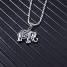 Elephant Pendant Necklace, Hip Hop Style Collarbone Chain, Minimalist Sweater Chain - Antique Silver - View 5