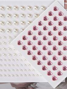 2入組3d模擬珍珠混合粉紅心形眼睛和下眼睫貼紙,附有鑲嵌裝飾,適用於舞臺化妝、音樂節、y2k 聚會 - 彩色 - 查看 4