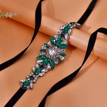 1 件新品綠色寶石新娘腰帶,多功能晚禮服腰部裝飾,婚禮配件,結婚禮物 - 黑色 - 查看 3