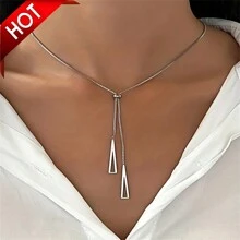 1pc Minimalist Geometric Triangle Sweater Chain Necklace For Women, Birthday/Party Gift - Silver - View 1