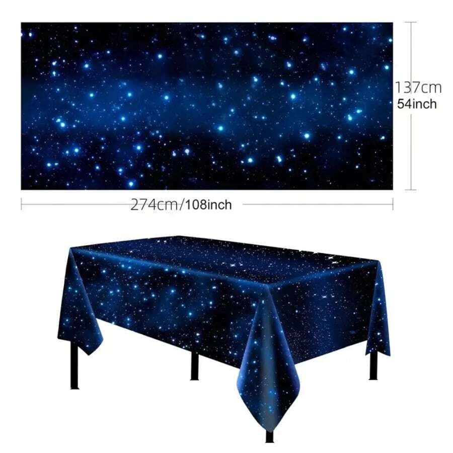 1pc Birthday Party Tablecloth Starry Sky Printed Peva Waterproof & Oil-Proof Table Cover - one-size - View 1