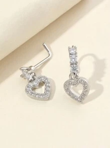 2pcs 20g Nose Rings + L-Shape Nose Studs With Hollow Out Heart Pendant Design Set, For Women'S Daily Nose Decoration - Multicolor - View 4