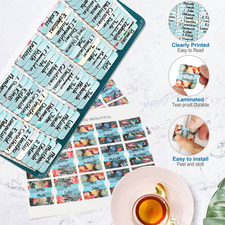 Cunese 75個教義索引貼,分別適用於/天主教,適用於女性和男性的塑膠膜教義索引貼,學習可貼上索引貼、分類索引貼和教義書籤貼 - 淺藍色 - 查看 1