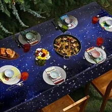 1pc Birthday Party Tablecloth Starry Sky Printed Peva Waterproof & Oil-Proof Table Cover - one-size - View 5