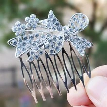 1入優雅時尚的新娘蝴蝶結髮夾,髮飾配件 - 銀色 - 查看 4