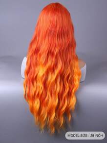 假紅色自然日常髮瀏海捲髮假髮 - 亮橙色 - 查看 4