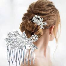 1入優雅時尚的新娘蝴蝶結髮夾,髮飾配件 - 銀色 - 查看 1