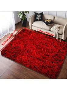 1入復古風格玫瑰圖案印花地毯,適用於客廳、窗台、咖啡桌、臥室裝飾地毯、優雅女士房間地墊。情人節禮物。 - 紅色 - 查看 6