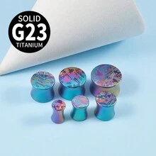 1入組g23鈦大耳塞,伸展耳夾測量擴張器,穿刺飾品6mm-16mm,男女圓形耳塞 - 彩色紋理 - 查看 4