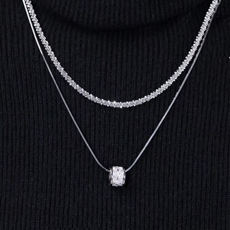 1入組小腰立方氧化鋯,雙層,鈦鋼冥想珠頸鍊,適合女性日常穿著,毛衣鏈,秋冬季節