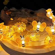 1入組2m / 6.56ft 20 Led花與蝴蝶裝飾銅線串燈,附電池盒 - 黃色 - 查看 2