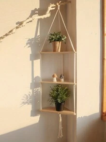 1pc Handmade Bohemia Floating Shelf - 3 Layers Wooden Board Storage Rack For Tissue, Succulent Plants, Keys, Ornaments - Wall Hanging Shelves For Living Room, Bedroom, Office - Home Decor - White - View 1