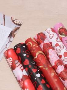 5 件裝愛情主題禮品包裝紙,非常適合情人節、母親節和生日禮品包裝,厚實且易於切割 - 圖案隨機 - 查看 1