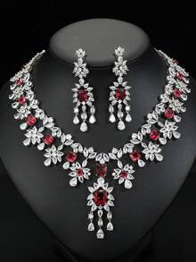 1套3入組歐美風格項鍊和耳環裝飾設計,高檔婚禮或宴會珠寶,女性節日穿戴 - 花朵 - 查看 10