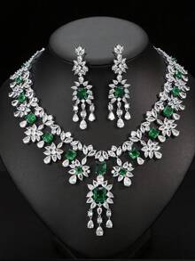 1套3入組歐美風格項鍊和耳環裝飾設計,高檔婚禮或宴會珠寶,女性節日穿戴 - 花朵 - 查看 8