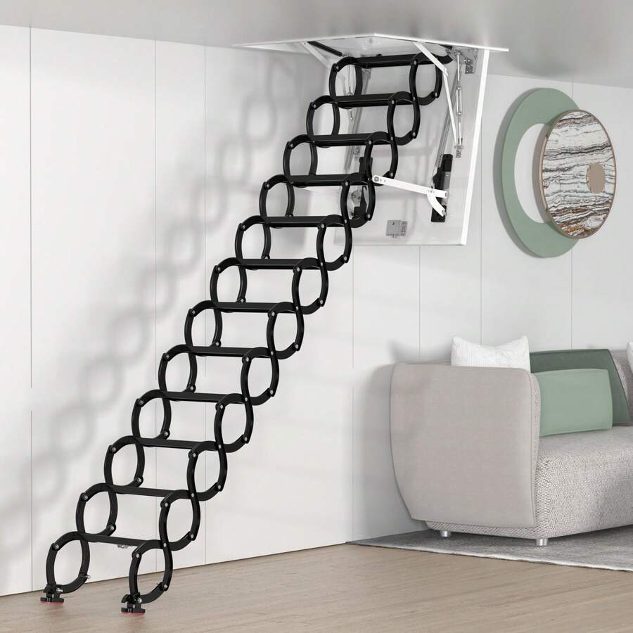 Retractable Attic Stairs - Retractable Pull-Down Loft Stairs For  Indoor/Outdoor Use Wall Mounted Attic Ladder, image size:900x900