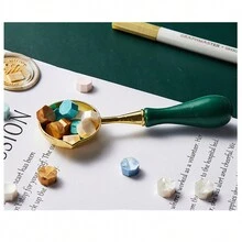 封蠟印章套裝,蠟封印章套裝,3入組蠟封印章,2瓶封蠟顆粒,和1入木柄熔化匙,適用於新年、情人節、日常禮品盒、賀卡、信函蠟封 - 彩色 - 查看 4