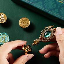 封蠟印章套裝,蠟封印章套裝,3入組蠟封印章,2瓶封蠟顆粒,和1入木柄熔化匙,適用於新年、情人節、日常禮品盒、賀卡、信函蠟封 - 彩色 - 查看 2