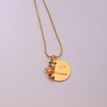 1件嘻哈个性炫酷风格亮爱心造型不锈钢链镀铜18K金方晶锆石适合生日情人节礼物情侣日常装饰 - 金黃色 - 查看 4