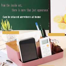 1pc New Style Tissue Box With Wooden Lid Plastic Remote Control Storage Case Living Room Desktop Organizer Multi-Functional Bedroom Tissue Box With Divided Storage Compartments - Multicolor - View 6