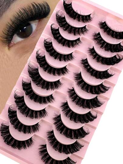 NEW 10pairs 3D DD Curl Russian Strip Lashes 8mm-22mm Fluffy Mink Lashes Extension Supplies Natural 5D Fake Eyelashes Makeup Tools Strip Lashes,Lashes,Eyelashes,Fake Lashes