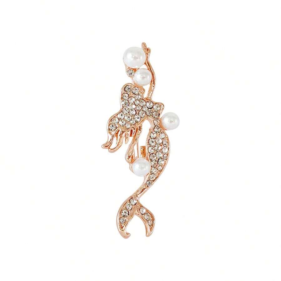 New Arrivals Alloy & Crystal & Pearl Jewelry Wholesale With Inlaid Diamond, Minimalism Mermaid Shaped Brooch - Yellow Gold - View 1