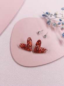 1對全配錯綜鋯石耳針和1對簡單可愛的亮粉紅色心形掛針,甜蜜情人節派對禮物 - 愛心耳環 - 查看 7