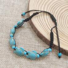 Bohemian Vintage Style Turtle Shaped Imitation Turquoise Beaded Stretch Bracelet For Women - Blue - View 6