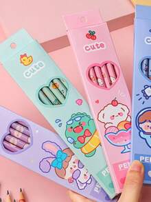 6入裝甜心和可愛寵物印刷鉛筆盒,包含hb鉛筆、素描鉛筆、考試鉛筆和橡皮擦,適用於兒童 - 彩色 - 查看 4