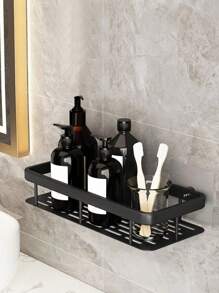 1pc Bold Adhesive Bathroom Wall-Mount Storage Rack For Washroom Organizer - Silver - View 4