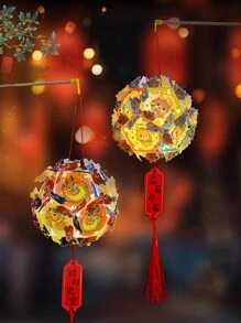 1入組可愛的龍型2024年新年燈籠,中式新年裝飾,攜帶式發光燈籠,新年,春節,掛飾;新年快樂,手工製作燈籠,diy材料包 - 紅色 - 查看 3