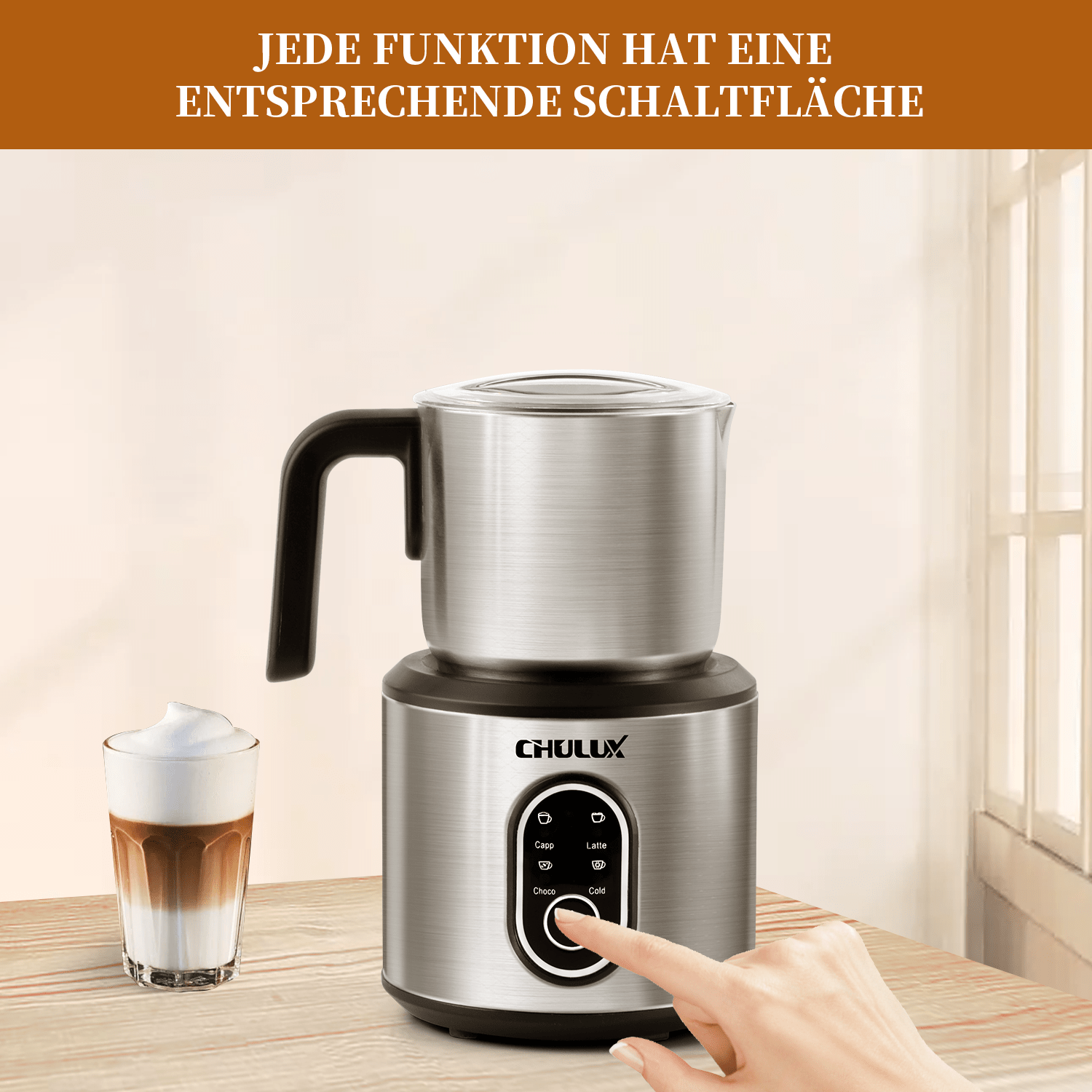 1pc Chulux 500ml PlugIn Electric Milk Frother, Silver, Detachable