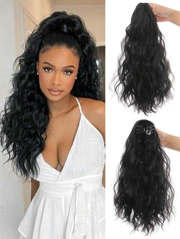 Extension De Queue De Cheval Noire Ondulée De 16 Pouces , Extensions De Queue De Cheval À Clipser Avec Griffe Pour Femmes Quotidiennement, Coiffures De Queue De Cheval Synthétiques Pour Les Fêtes