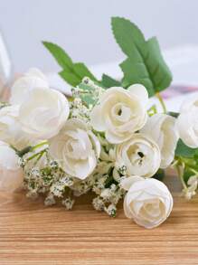 1束人造山茶花花束,逼真美麗的5朵花山茶花,適用於婚禮裝飾、新娘手持花束、派對和家居裝飾、婚禮攝影道具 - 粉色 - 白色 - 查看 3
