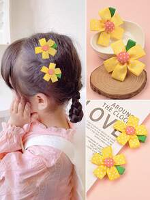 2入組兒童花朵髮夾,適用於側邊頭髮和亂捲髮,女孩髮飾 - 粉色 - 查看 1