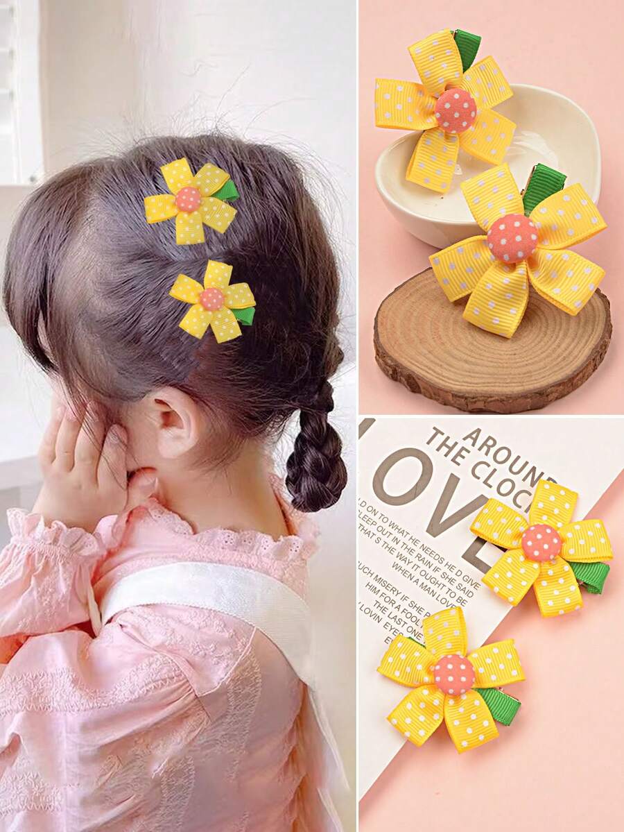 2入組兒童花朵髮夾,適用於側邊頭髮和亂捲髮,女孩髮飾 - 粉色 - 查看 1