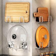 2pcs Kitchen Storage Racks, No Drill Wall Mounted Pot Cover Holder, Chopping Board Organizer, Multi-Functional Storage Shelf For Cabinet - Silver - View 1