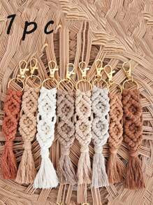 1pc Hand-Woven Tassel Keychain Pendant Creative Keychain, Backpack Pendant, Bag Charms, Birthday Gifts, DIY Accessories Party Favors, Decorations,Birthday Gift For Friends And Family(Light Grey),Home Decor ,Room Decor,Wall Decor Graduation