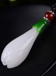 1 件白色天然玉石兰花形吊坠项链护身符幸运项链珠宝女士男士爱人礼物 - 白色 - 查看 4