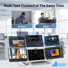 Laptop Screen Extender Portable Monitor - 14 Inch Triple IPS FHD 1080P Screen HDMI-Compatible/USB-A/Type-C Plug & Play Laptop Extended Monitor Compatible With 13"-17" Laptops (Triple 14") - 無電源轉接器 - 查看 5