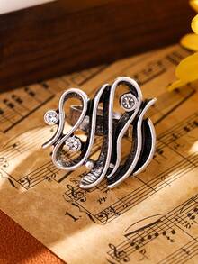 1pc Vintage, Unique, Creative Zinc Alloy & Rhinestone Geometric Decorated Open Ring For Women, Girls, Party Gift - Antique Silver - View 1