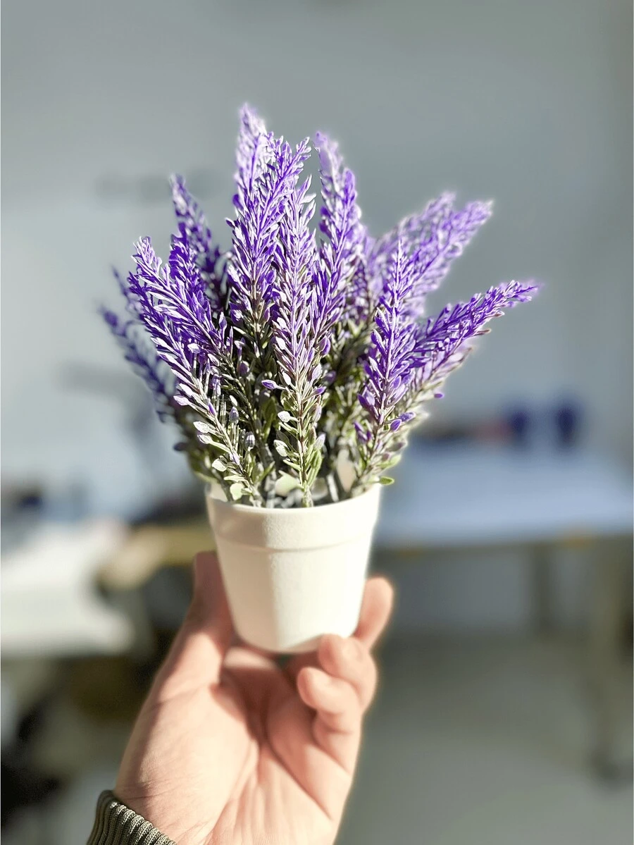 1pc Mini Faux Plant, Purple Artificial Wheat Grass In Pot, Suitable For Home Office Bedroom Bathroom Shelf Greening Decoration, House Ornament - White - View 1